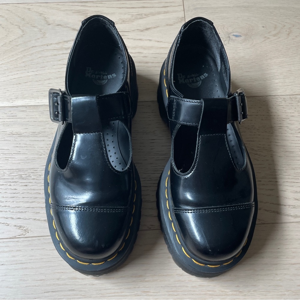 Bethan Polished Smooth Leather Platform Doc Martens Mary Janes Sz 6